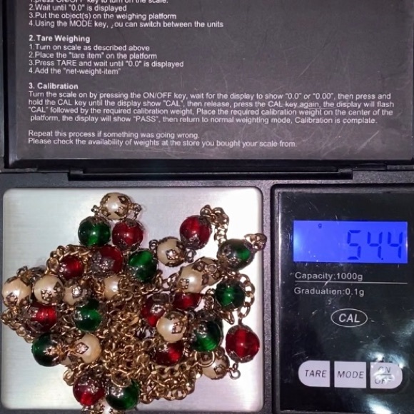 Handmade Red Green Beads Faux Pearl Gold-tone Long Chain Necklace - Picture 11 of 13